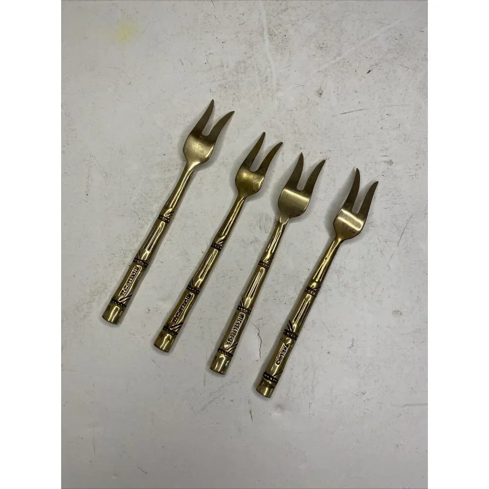Bamboo Design Thailand Nickelbronze Appetizer Cocktail Forks & Spoon Set of 5
